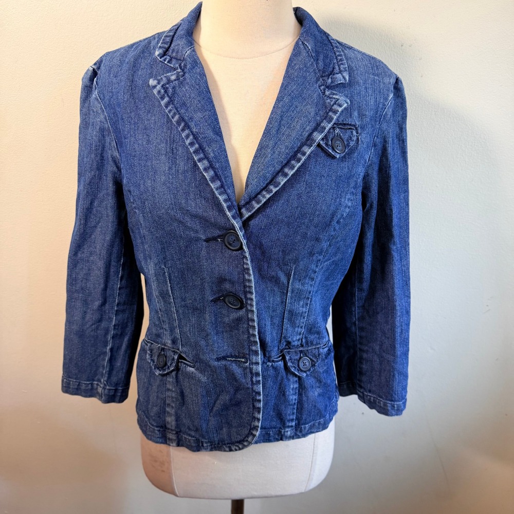 American Eagle Outfitters Womens Medium Wash Stretch Denim Blazer Jacket Size M